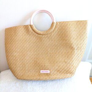 Juicy Couture Woven Straw Tote Bag with Logo & Circular Pink Handle